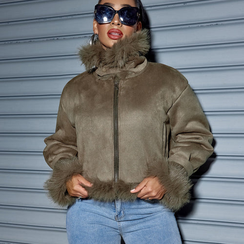 Women's Suede Short Coat – Faux Leather Streetwear