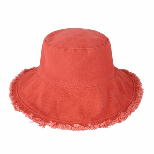 Wide Brim Frayed Bucket Hat for Summer – Lightweight Cotton Sun Hat