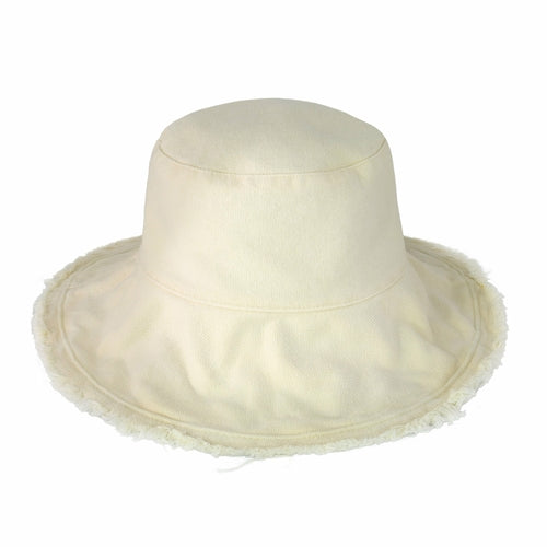Wide Brim Frayed Bucket Hat for Summer – Lightweight Cotton Sun Hat