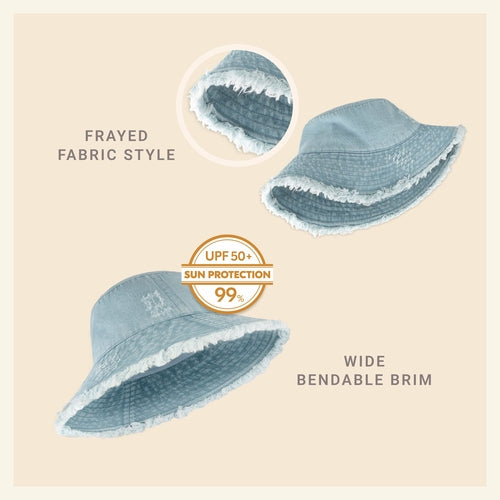 Wide Brim Frayed Bucket Hat for Summer – Lightweight Cotton Sun Hat