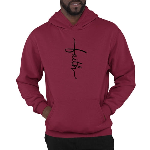 Mens Graphic Hoodie Faith Script Cross Black Illustration