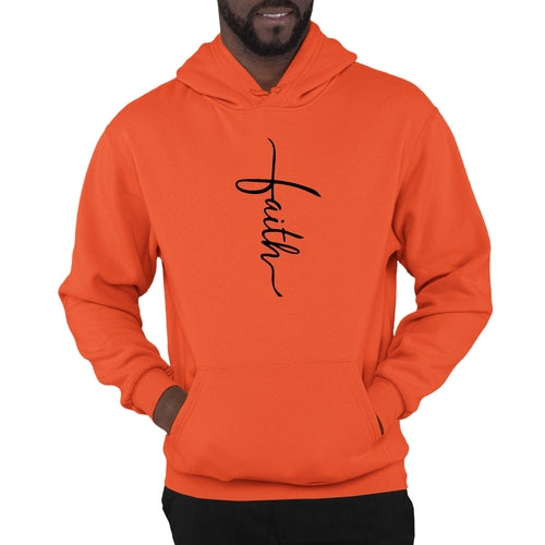 Mens Graphic Hoodie Faith Script Cross Black Illustration