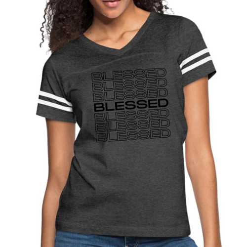 Womens Vintage Sport Graphic T-shirt - Stacked Blessed Print