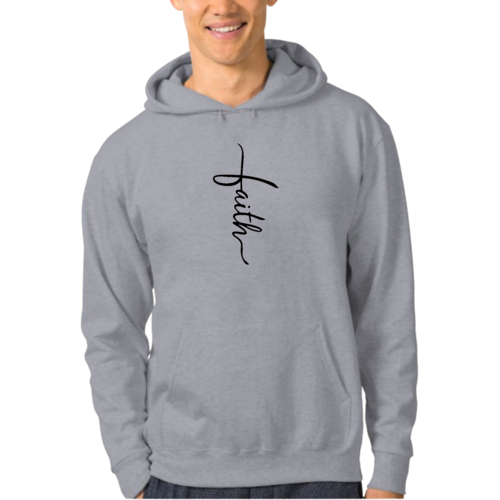 Mens Graphic Hoodie Faith Script Cross Black Illustration