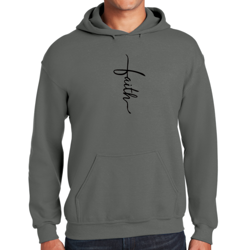 Mens Graphic Hoodie Faith Script Cross Black Illustration