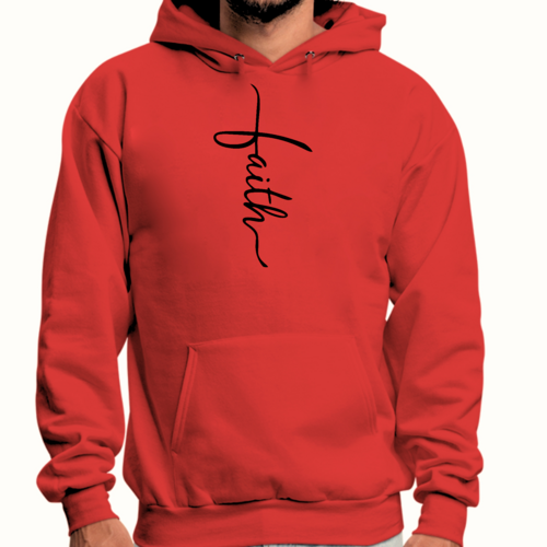 Mens Graphic Hoodie Faith Script Cross Black Illustration