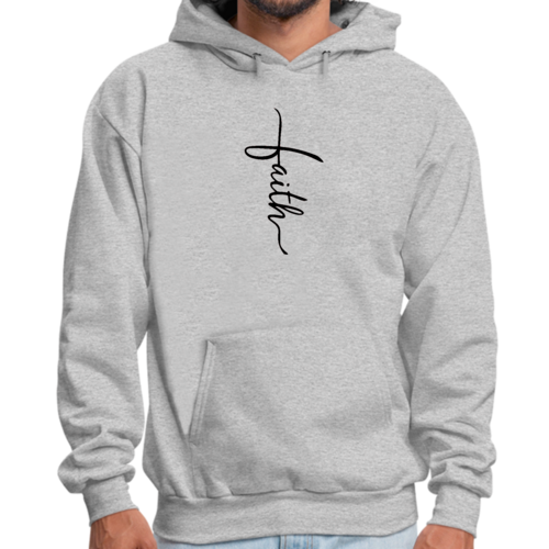Mens Graphic Hoodie Faith Script Cross Black Illustration