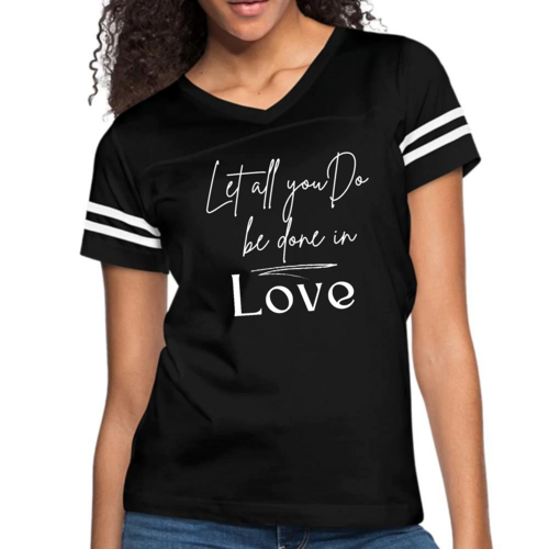 Womens Vintage Sport Graphic T-shirt - Let All you do be Done in Love