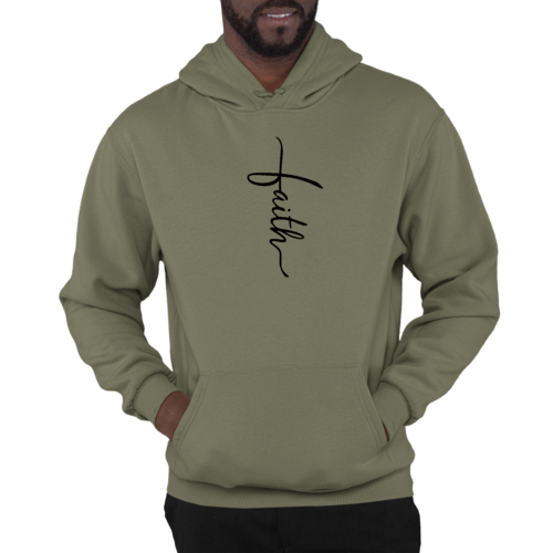 Mens Graphic Hoodie Faith Script Cross Black Illustration