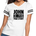 Womens Vintage Sport Graphic T-shirt - John 3:16 True Story Print